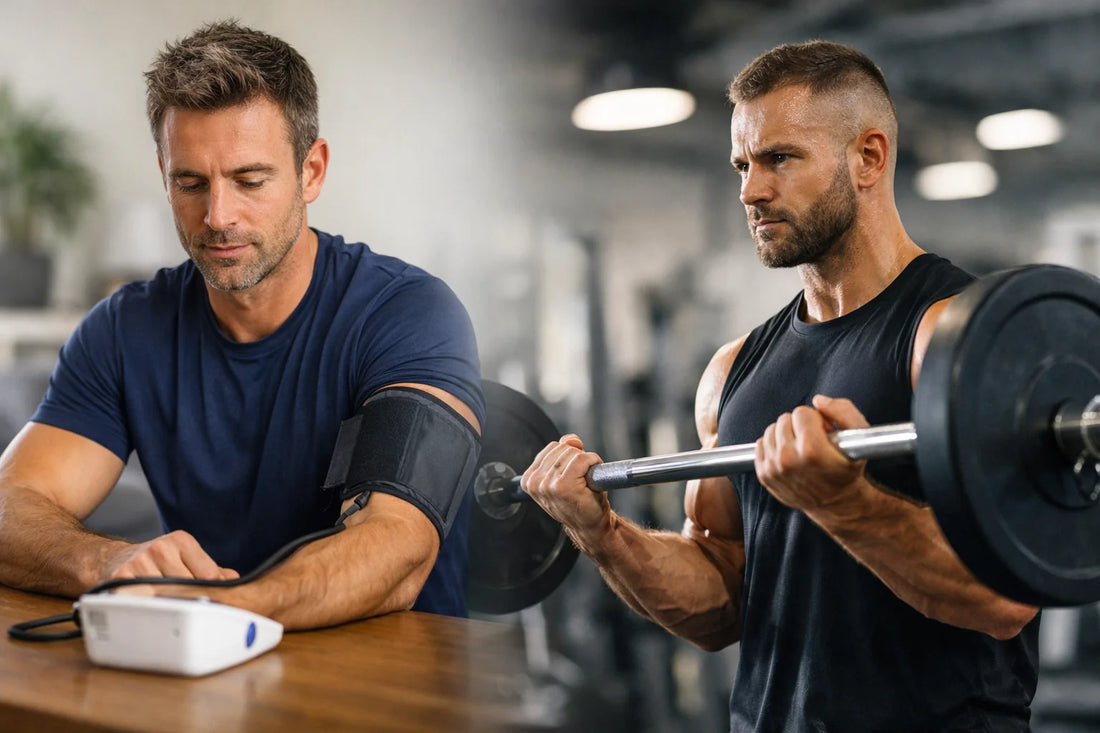 Professional athlete checking testosterone test results on a digital device in a contemporary home setting